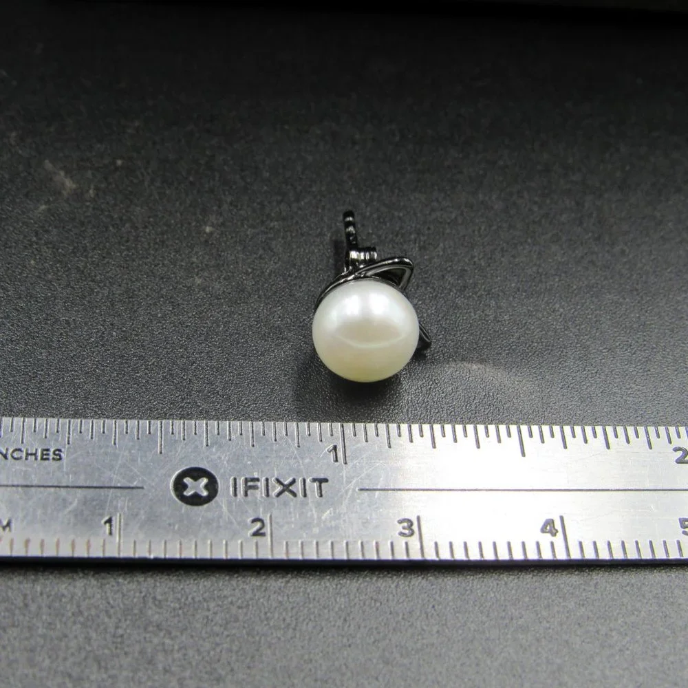 Sterling Silver Dark Tone Kitty Cat Pearl Stud Earrings Vintage - Picture 5 of 6